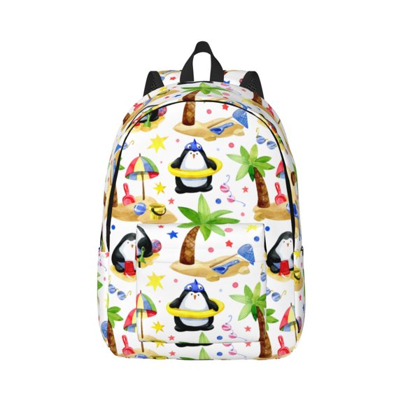 Xecao Penguins On The Beach for Canvas College Laptop Backpack, Durable Rucksack Travel Notebook Bag School Backpack Book Bag for Men Women