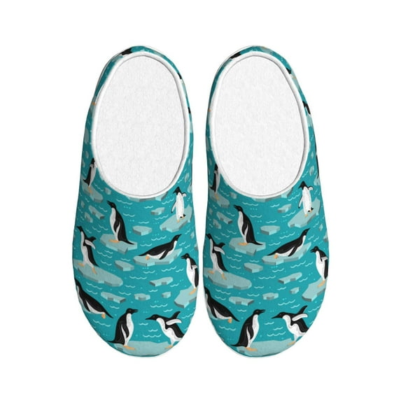Xecao Penguins On The Ice In The Sea Print Cotton Slippers Fuzzy Warm Cozy Slippers Non Slip House Slippers For Indoor Outdoor Cotton Slippers House Slippers-13