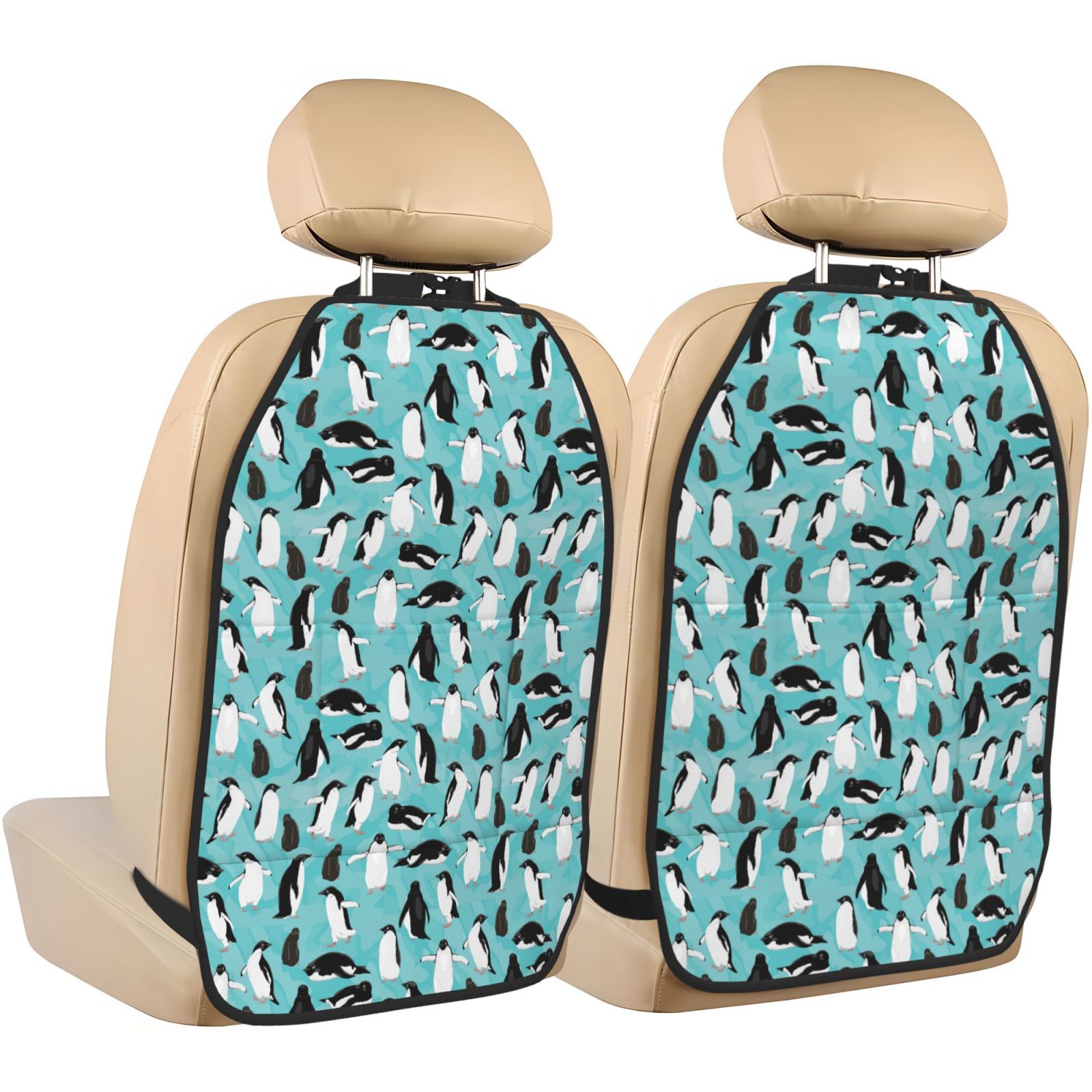 Xecao Penguins Pattern Car Seat Back Protector 2 Pack Large Capacity Pocket, Kick Mats Back Seat Protector