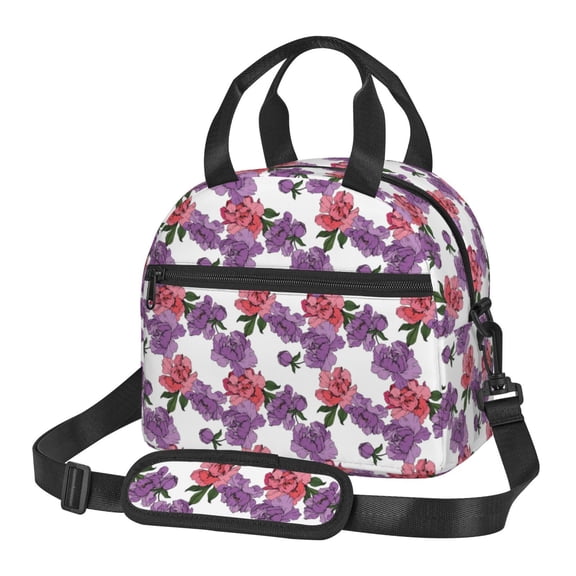 Xecao Peonies Print Insulated Lunch Box, Lunch Cags Lunch Bag Featuring An Adjustable Shoulder Strap
