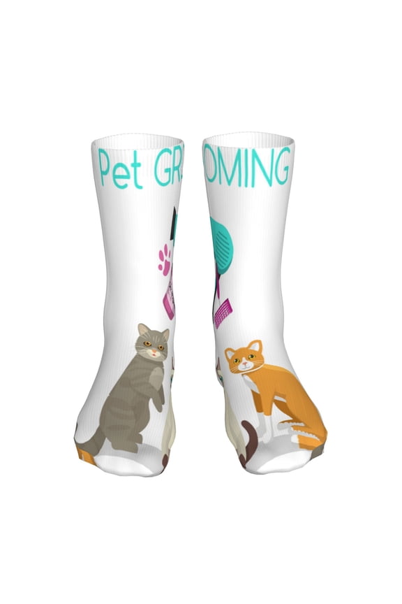 Pet Care Grooming Print Fashion No Heel Casual Crew Socks Cushioned Breathable for Men Women - Moisture wicking,Not easy to fade Suitable for daily