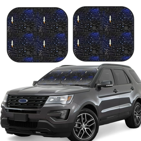 Xecao Physical Formulas for Foldable Car Sun Shades (2-Pack) offer sun protection with an easy-fold design for convenient windshield shading.
