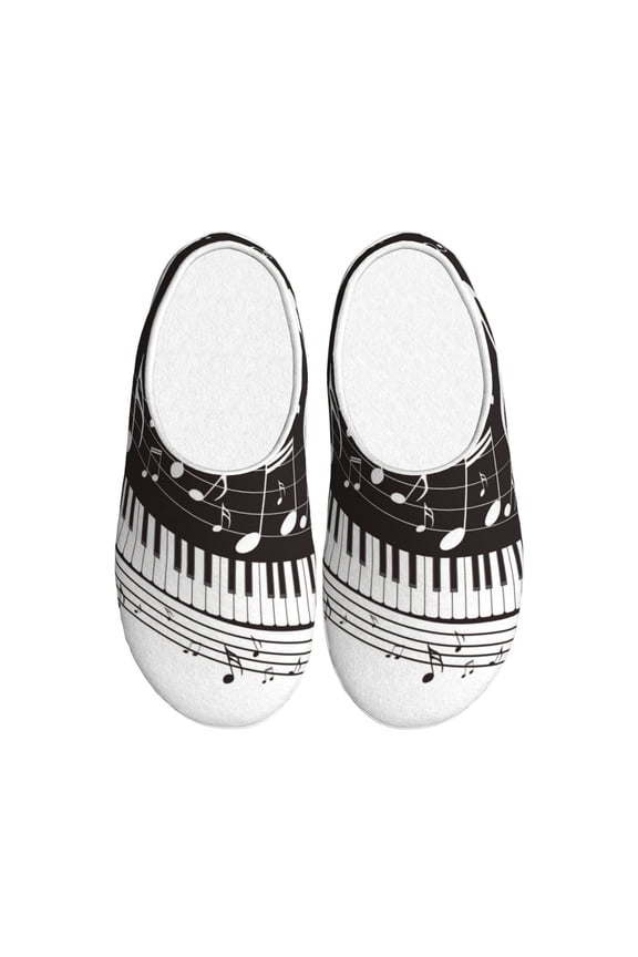 Piano Keys With Musical Notes Print Cotton Slippers Fuzzy Warm Cozy Slippers Non Slip House Slippers For Indoor Outdoor Cotton Slippers House Slippers-39/40
