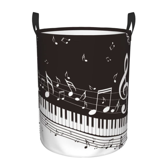 Xecao Piano Keys With Musical Notes Print Laundry Basket,Laundry Hamper Designed for Storage Dirty Clothes Hamper,Collapsible Laundry Baskets-Small