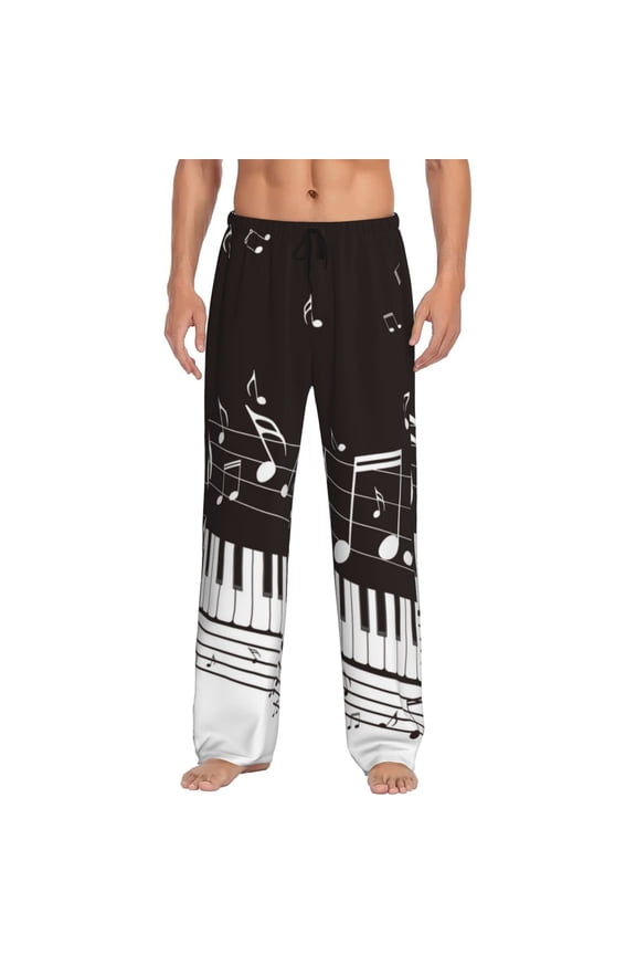 Piano Keys With Musical Notes Print Men's Straight Lounge Pajama Pants - The Ultimate in Comfortable Sleepwear-