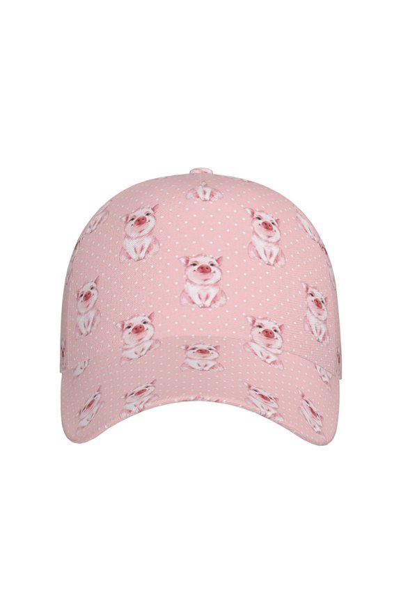 Pig Polka Dot for Baseball Cap: Unisex, crafted from classic polyester twill fabric, featuring a soft unconstructed design