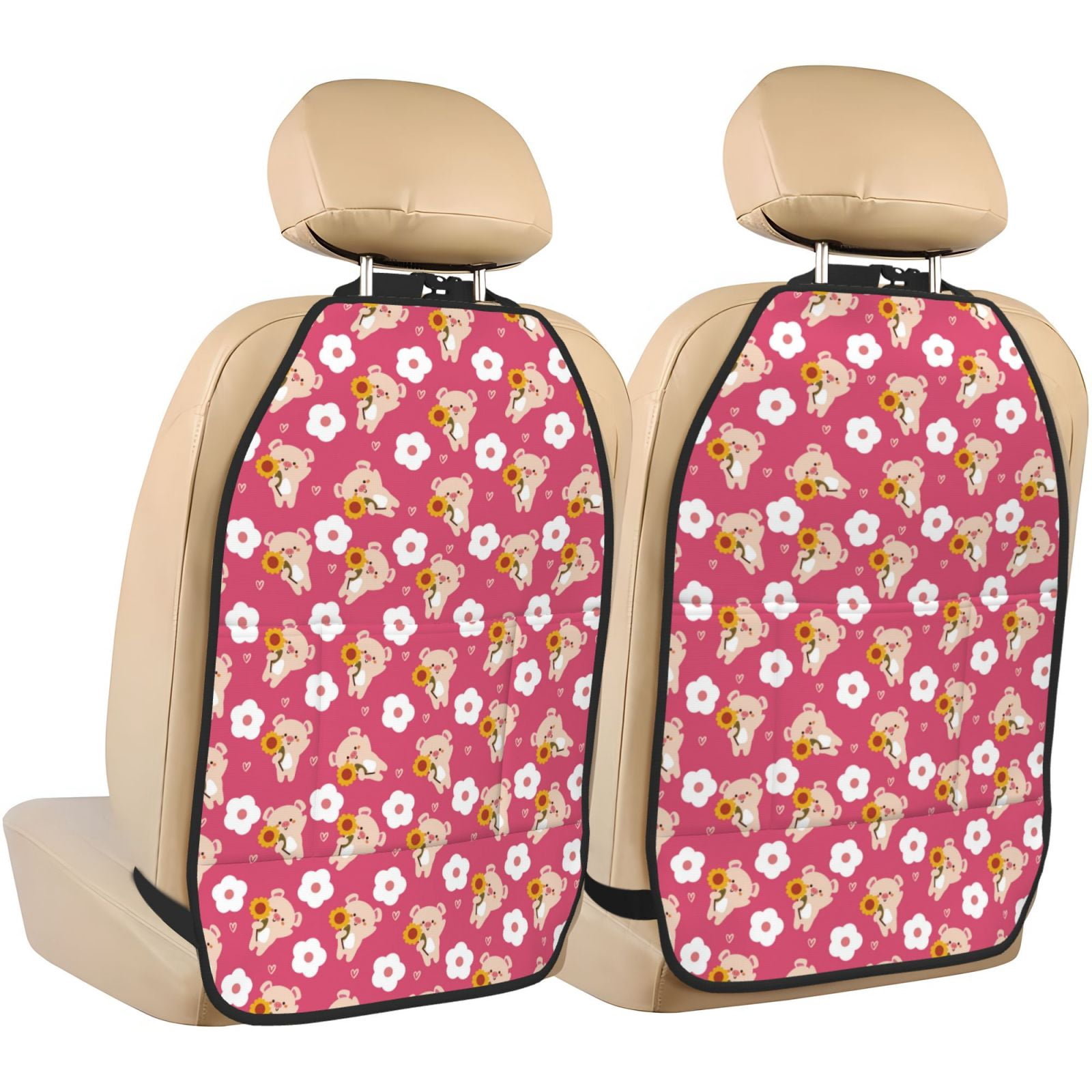 Xecao Piggy Sunflower Pattern Car Seat Back Protector 2 Pack Large Capacity Pocket, Kick Mats Back Seat Protector