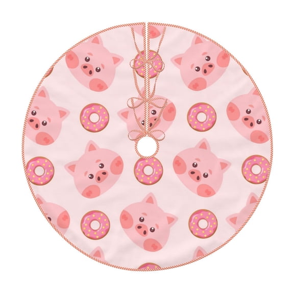 Xecao Pigs Head And Donuts Pattern Christmas Tree Skirt Holiday Part Decorations for Christmas Tree, Farmhouse Christmas Decor Xmas Holiday Home Party Decorations-30"
