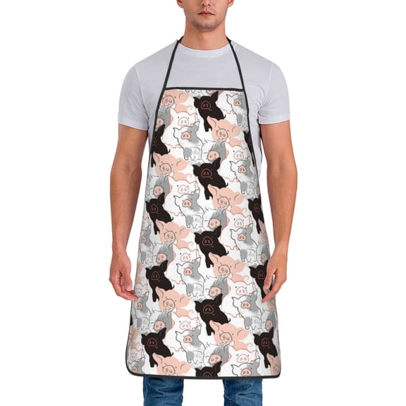 Xecao Pigs Print Funny BBQ Chef Aprons for Men Women,Adjustable Kitchen Cooking Aprons with Pocket Waterproof Oil Proof No Pilling Fading