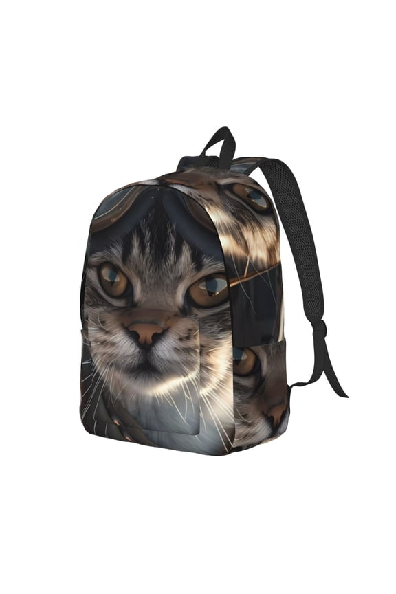 Pilot Cat In Vintage Plane for Canvas College Laptop Backpack, a Durable Rucksack for Both Men and Women, ideal for travel, school, and daily use Bag-Small
