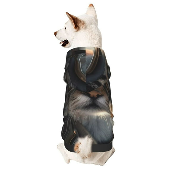 Xecao Pilot Cat In Vintage Plane Pattern Sweatshirts Winter Pet Dog Hoodie Puppy Coat Dog Sweaters Dog Clothes with Hat Dog Clothes Costume Outfit,Small Pets Wear-Small