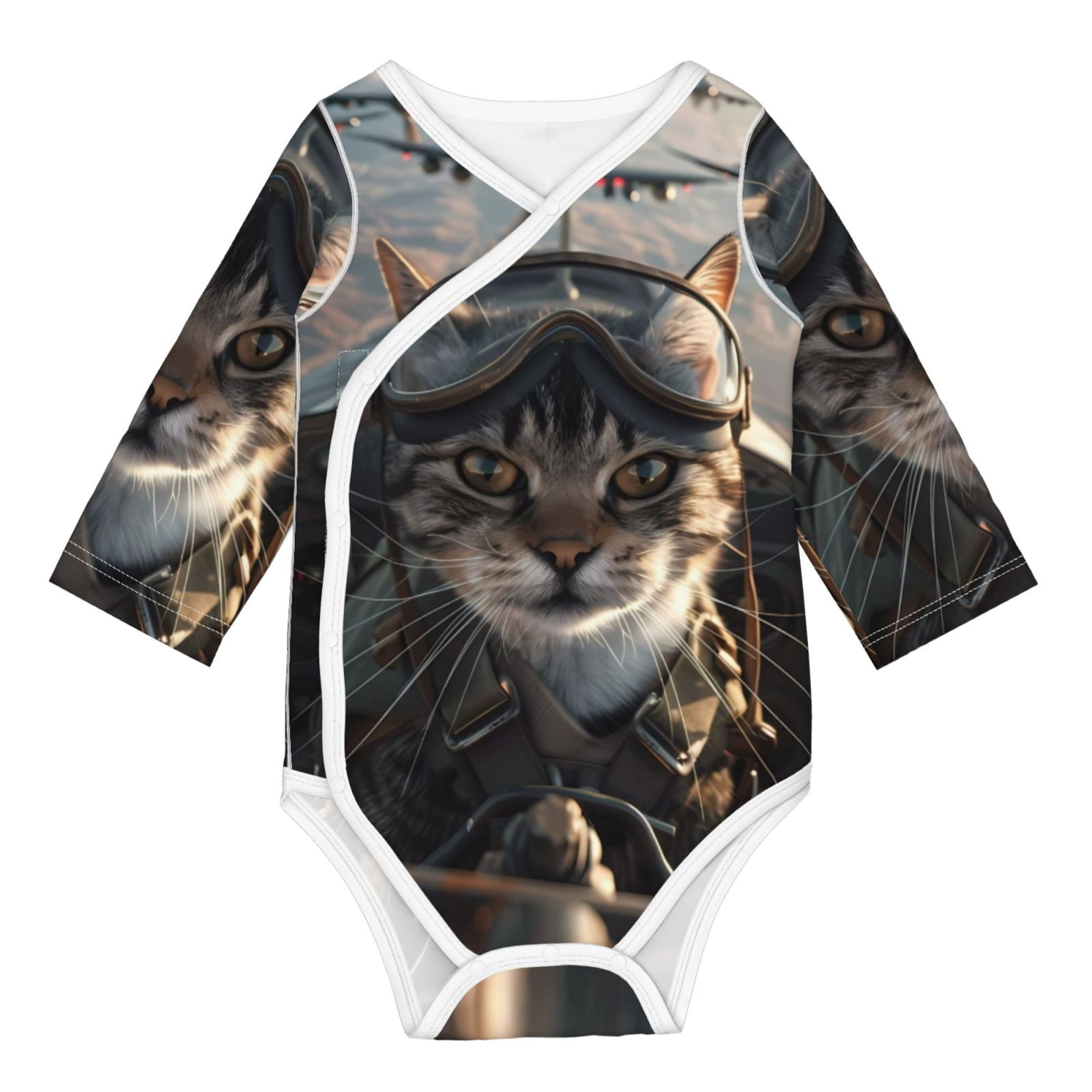 Xecao Pilot Cat In Vintage Plane Print Baby unisex-baby Cotton Long-sleeve Bodysuits-6 Months