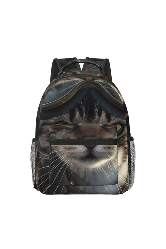 Pilot Cat In Vintage Plane Print Casual Backpack: A Computer Backpack Ideal for Men and Women, Perfect for College, School, or Daily Travels-One Size