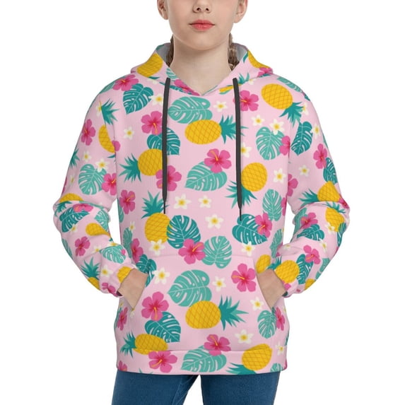 Xecao Pineapple And Leaves Print Youth Hoodie Sweatshirt,Boys Hoodies,Essentials Hoodie-Large