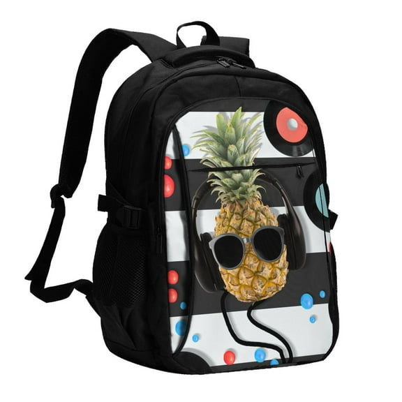 Xecao Pineapple With Black Glasses for Travel Laptop Backpack, USB-Charging-Enabled, Spacious Business Backpack for Men and Women,College School Computer Bag