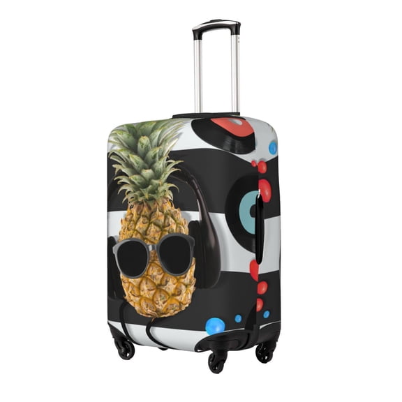 Xecao Pineapple With Black Glasses Print Elastic Luggage Cover, Double-sided Print , Perfect for Travel, Business, and Daily Use (Suitcase Not Included)-Small