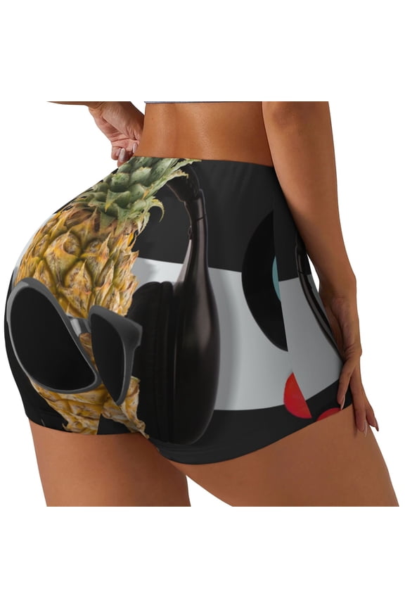 Pineapple With Black Glasses Print Workout Shorts for Women Soft Smooth Gym Yoga Scrunch Active Tennis Workout Running Shorts-Small