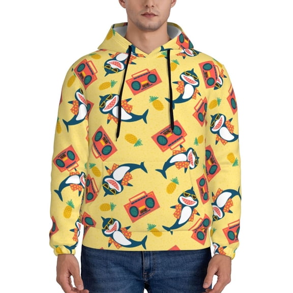 Xecao Pineapples Sharks In Hawaiian Pattern Men's Adult Pullover Hoodie,Hooded Sweatshirt-XX-Large