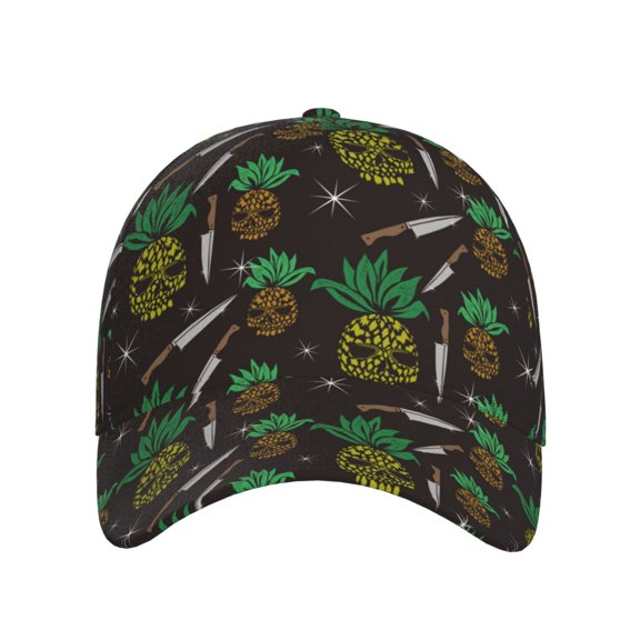Xecao Pineapples for Baseball Cap: Unisex, crafted from classic polyester twill fabric, featuring a soft unconstructed design