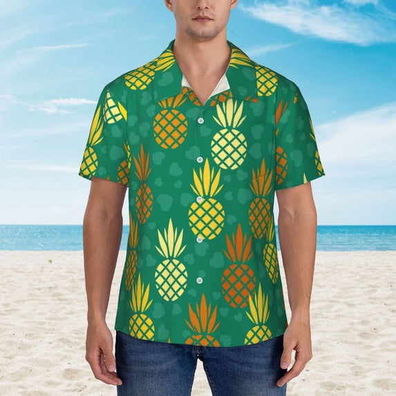 Xecao Pineapples1 print Hawaiian shirt - a stylish short-sleeve button-down for men, perfect for casual beach and tropical outings.