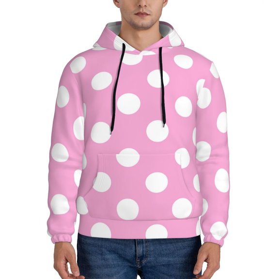 Xecao Pink And White Polka Dot Pattern Men's Adult Pullover Hoodie,Hooded Sweatshirt-Small