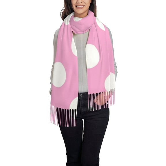 Xecao Pink And White Polka Dot Pattern Womens Winter Scarf Fall Scarf Oversized Large Scarf for Women Warm Shawl Wrap