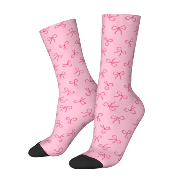 Xecao Pink Bows Pattern Sport Socks for Women and Men Crew Socks Sporty Calf Socks Casual Socks
