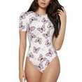 thumbnail image 1 of The Xecao Pink Butterflies (2) Women's Crew Neck Body Suit, a short-sleeved bodysuit and basic swimsuit, both comfort and style for dating and daily life, 1 of 9