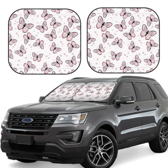 Xecao Pink Butterflies (2) for Foldable Car Sun Shades (2-Pack) offer sun protection with an easy-fold design for convenient windshield shading.