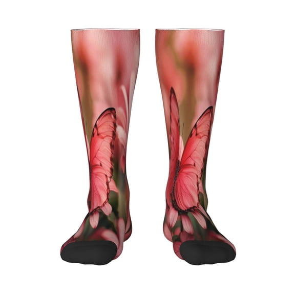 Xecao Pink Butterfly Print Compression Socks for Both Men And Women for Running, Travel, Flight, Nurse