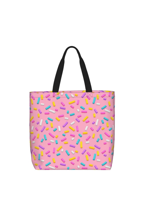 Pink Donut for Tote Bag: spacious with inner pockets, ideal for work, shopping, or travel.