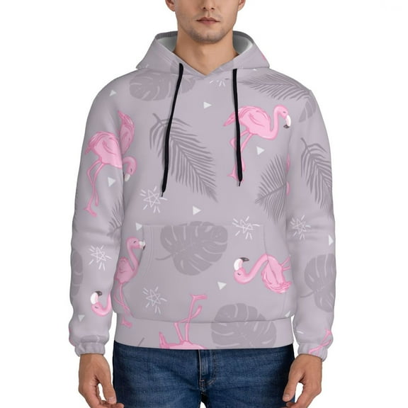 Xecao Pink Flamingo Pattern Men's Adult Pullover Hoodie,Hooded Sweatshirt-X-Large