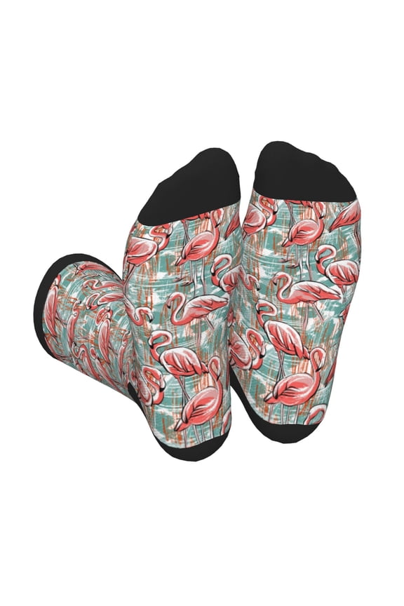 Pink Flamingo Print Crew Socks for Men and Women, Men's Soft Moisture-wicking Sock