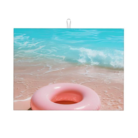 Xecao Pink Float Ring On Beach Patten Drying Mat,Dish Drying Mats for Kitchen Counter,Super Absorbent Dish Drying Pads 1824 Inch