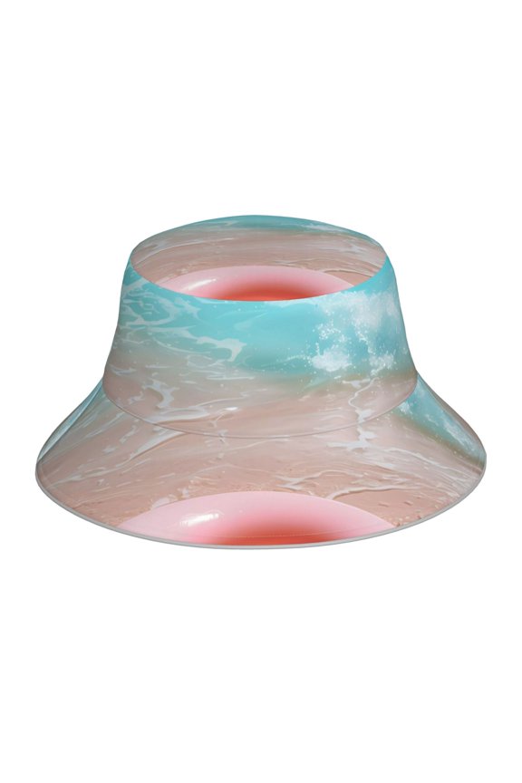 Pink Float Ring On Beach Print Men and Women Night Reflective Hat Runner Cap Visor Bucket Hat Boonie Cap