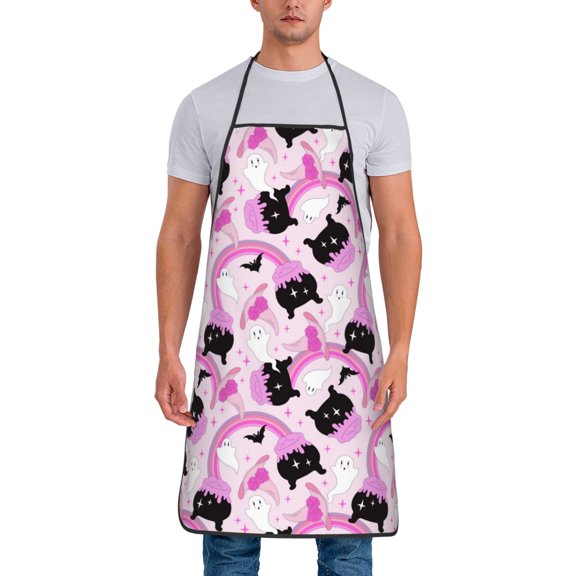 Xecao Pink Girl Halloween Print Funny BBQ Chef Aprons for Men Women,Adjustable Kitchen Cooking Aprons with Pocket Waterproof Oil Proof No Pilling Fading