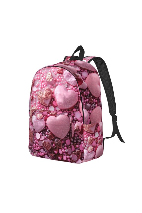 Pink Glitter Heart Candy for Canvas College Laptop Backpack, a Durable Rucksack for Both Men and Women, ideal for travel, school, and daily use Bag-