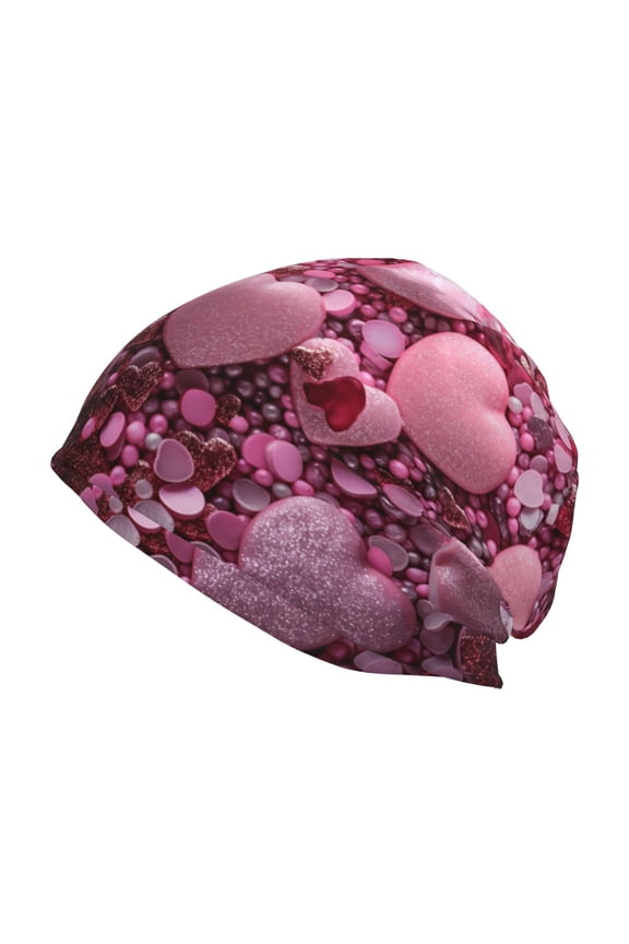 Pink Glitter Heart Candy Print Knit Hat,Winter Beanie for Men Women, Beanie Soft Warm Ski Stocking Cuffed Cap