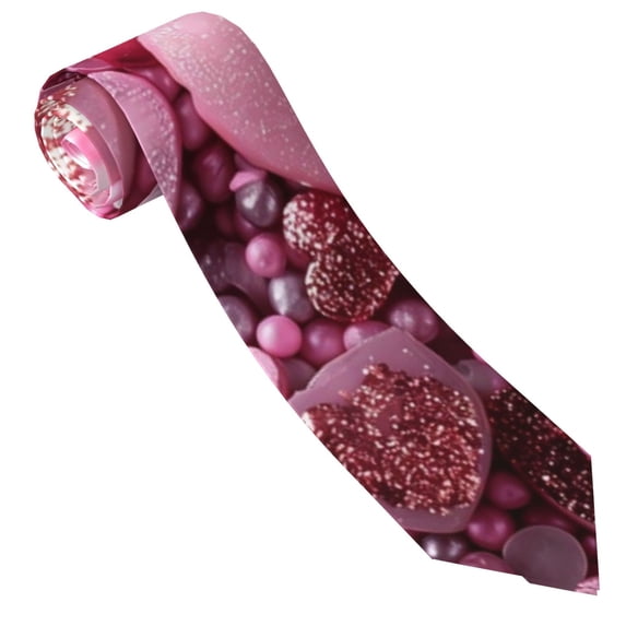 Xecao Pink Glitter Heart Candy Print Tie For Men Necktie Woven Jacquard Neck Ties,Classic Men's Tie