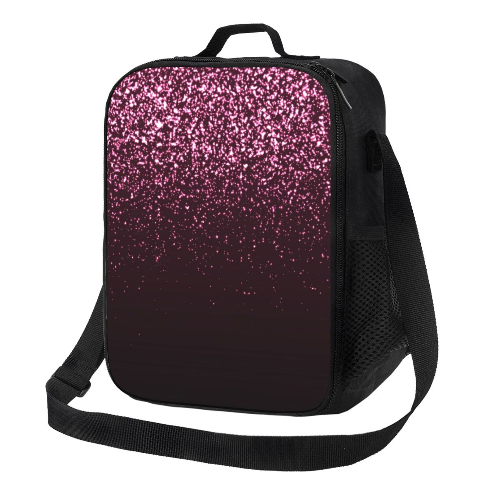 Xecao Pink Glitter Sparkles A Print Lunch Bag - Durable, Double-Insulated Lunch Bag, Holds Lunch Box, Water Bottle, & Snacks,Leakproof Cooler Tote Bag