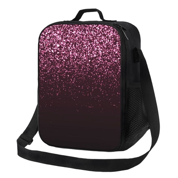 Xecao Pink Glitter Sparkles A Print Lunch Bag - Durable, Double-Insulated Lunch Bag, Holds Lunch Box, Water Bottle, & Snacks,Leakproof Cooler Tote Bag