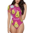 thumbnail image 1 of The Xecao Pink Green Avocado Women's Crew Neck Body Suit, a short-sleeved bodysuit and basic swimsuit, both comfort and style for dating and daily life, 1 of 9