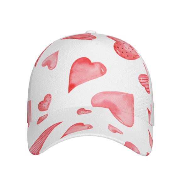 Xecao Pink Hearts for Baseball Cap: Unisex, crafted from classic polyester twill fabric, featuring a soft unconstructed design