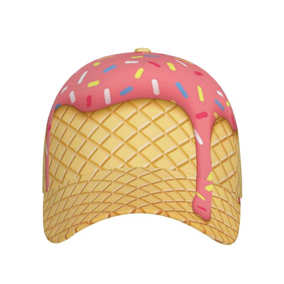 Xecao Pink Ice Cream for Baseball Cap: Unisex, crafted from classic polyester twill fabric, featuring a soft unconstructed design