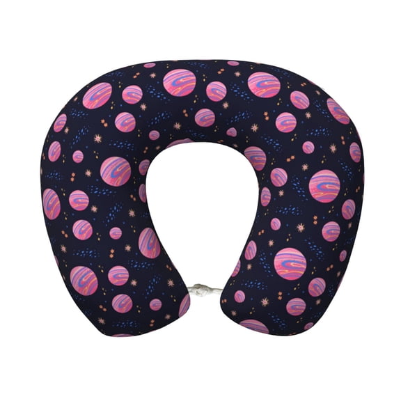 Xecao Pink Planets And Stars Print Memory Foam Cervical Neck Pillow Versatile U-Shaped Pillows for Home,Office,Camping,Travelling,Soft Washable Cover