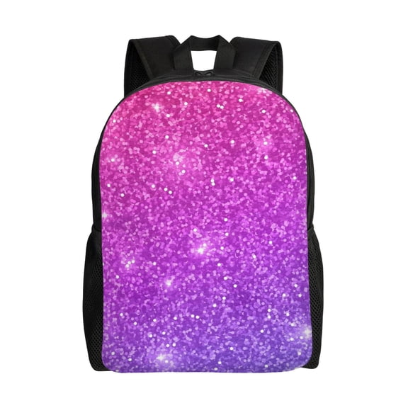 Xecao Pink Purple Glitter Print School Backpack with Laptop Compartment Small Travel Laptop Backpack for Women Men Waterproof College Backpack Simple School Bag