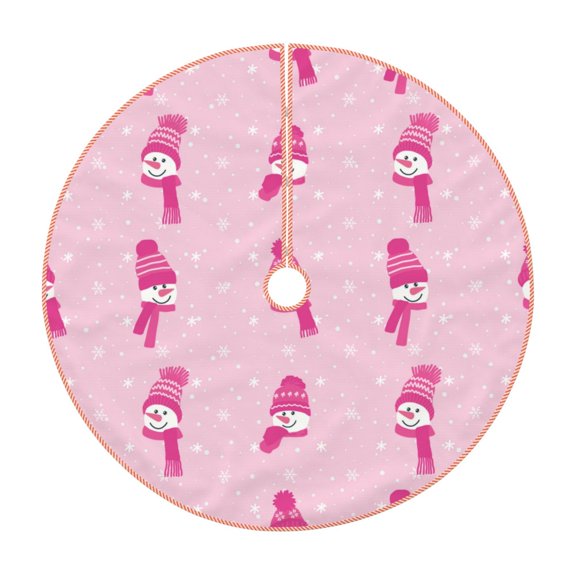 Xecao Pink Scarf Snowman Pattern Christmas Tree Skirt Holiday Part Decorations for Christmas Tree, Farmhouse Christmas Decor Xmas Holiday Home Party Decorations-36"
