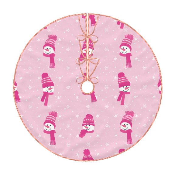 Xecao Pink Scarf Snowman Pattern Christmas Tree Skirt Round Xmas Tree Mat Base Cover for Holiday Home Decorations-36"