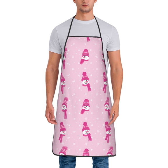 Xecao Pink Scarf Snowman Print Funny BBQ Chef Aprons for Men Women,Adjustable Kitchen Cooking Aprons with Pocket Waterproof Oil Proof No Pilling Fading