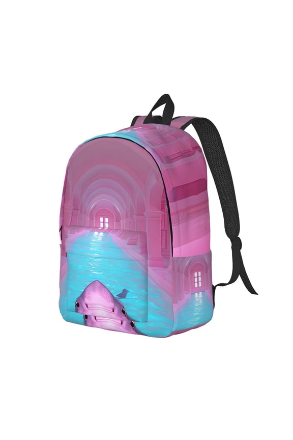 Pink Shark Pool Fantasy for Canvas College Laptop Backpack, a Durable Rucksack for Both Men and Women, ideal for travel, school, and daily use Bag-Small